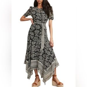 Veronica Beard Samita Floral-Print Belted Handkerchief Dress